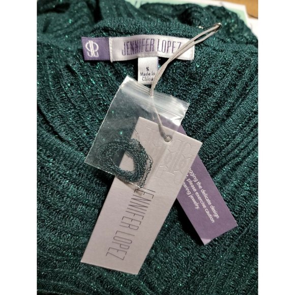 Jennifer Lopez Dark Green Metallic Drop-Shoulder V-Neck Sweater Small - Picture 6 of 9